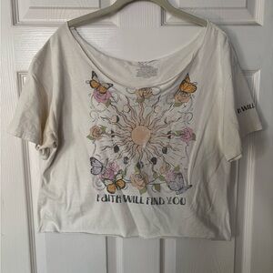 Cold Crush Cream Graphic Tee with Sunflower & Butterfly Motif